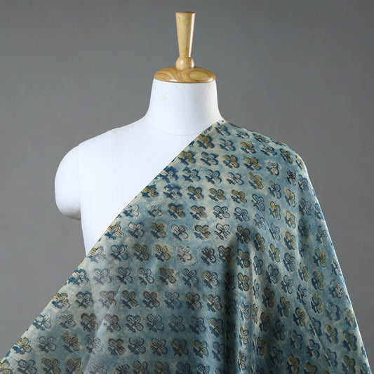 Green - Bagru Dabu Block Printed Natural Dyed Chanderi Silk Fabric 08