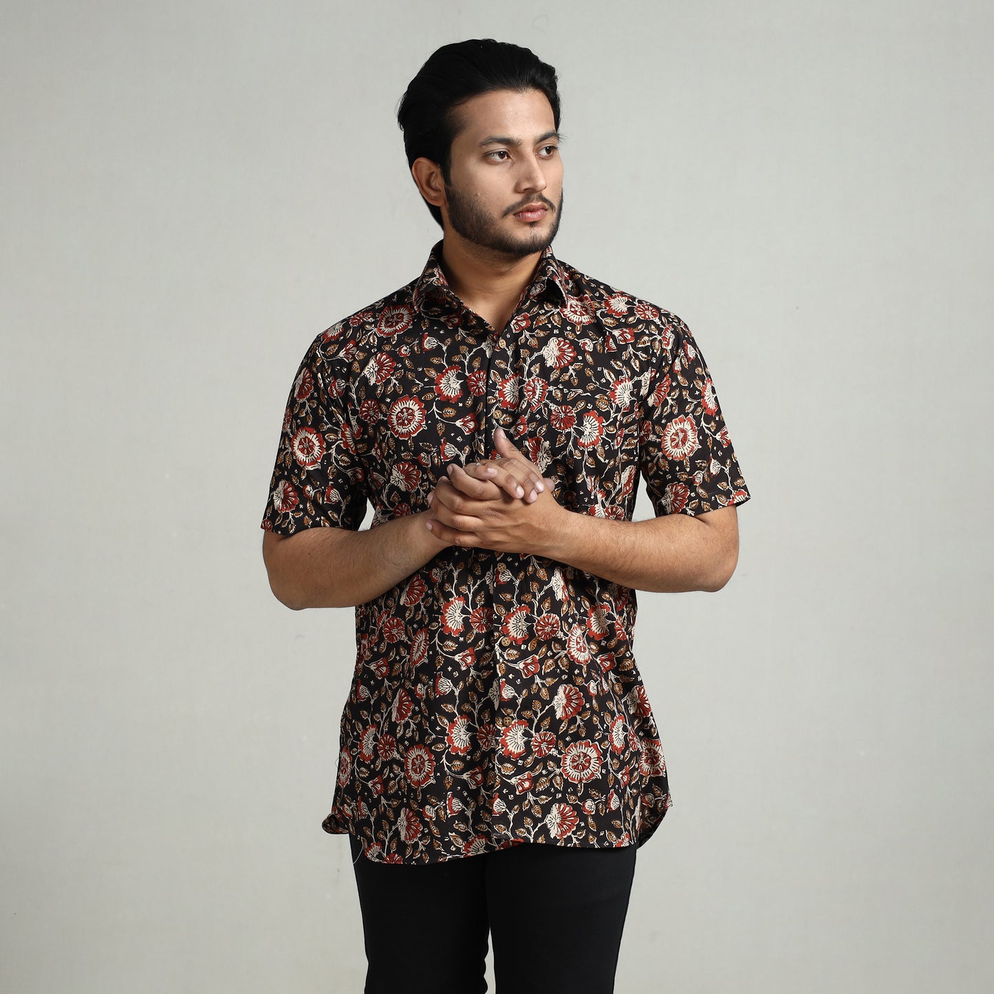 Bagru Block Printed Cotton Men Half Sleeve Shirt
