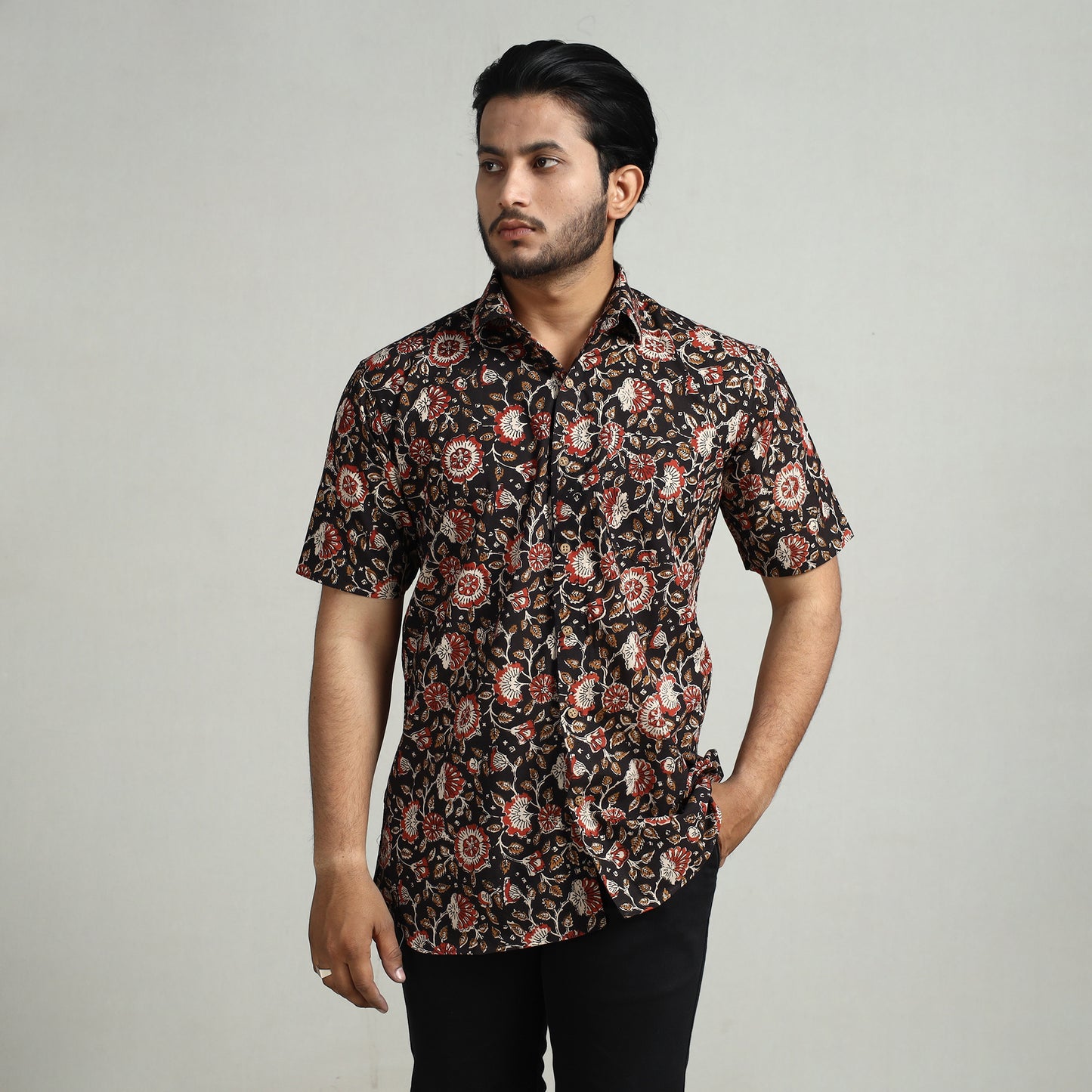 Bagru Block Printed Cotton Men Half Sleeve Shirt