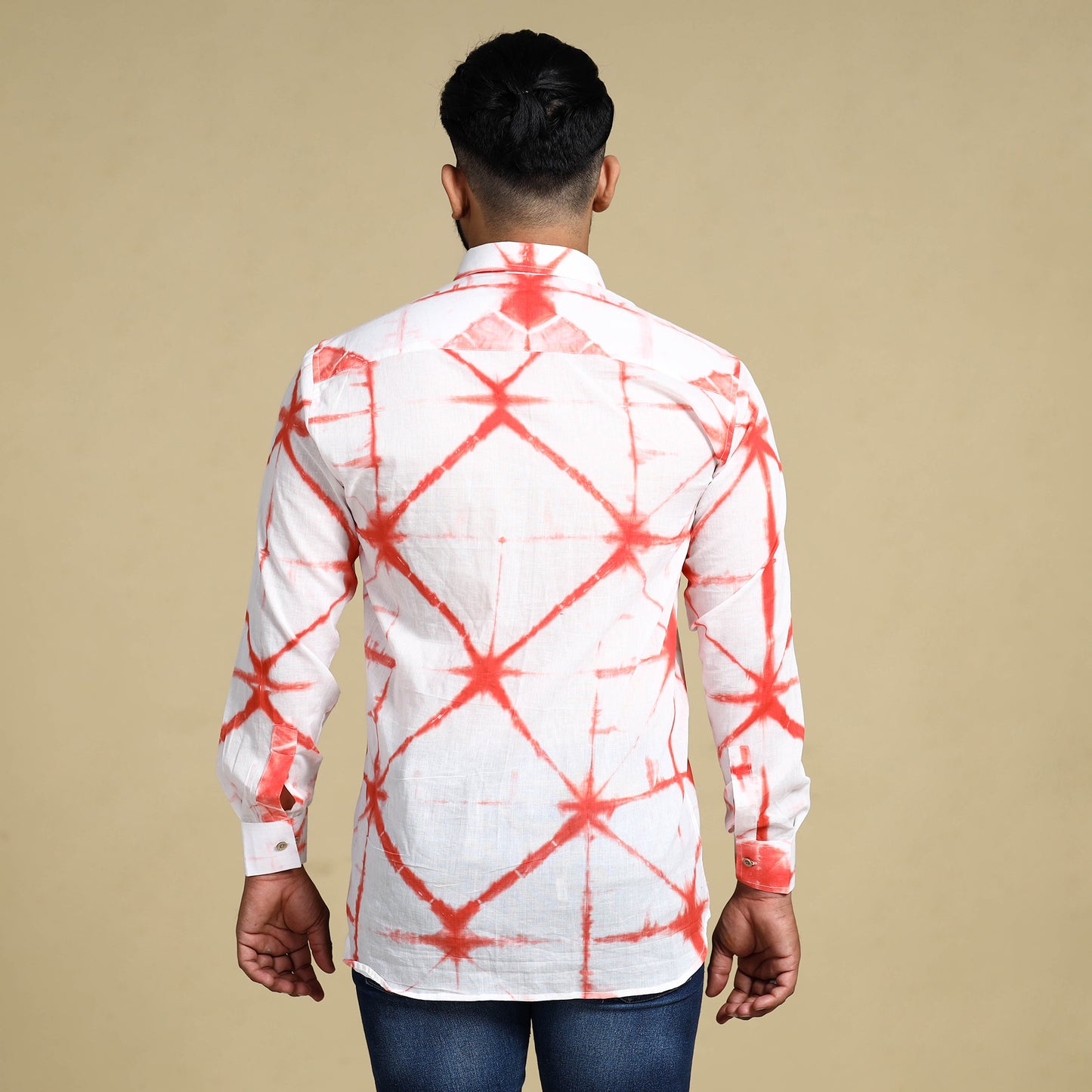 Orange - Shibori Tie-Dye Cotton Men Full Sleeve Shirt