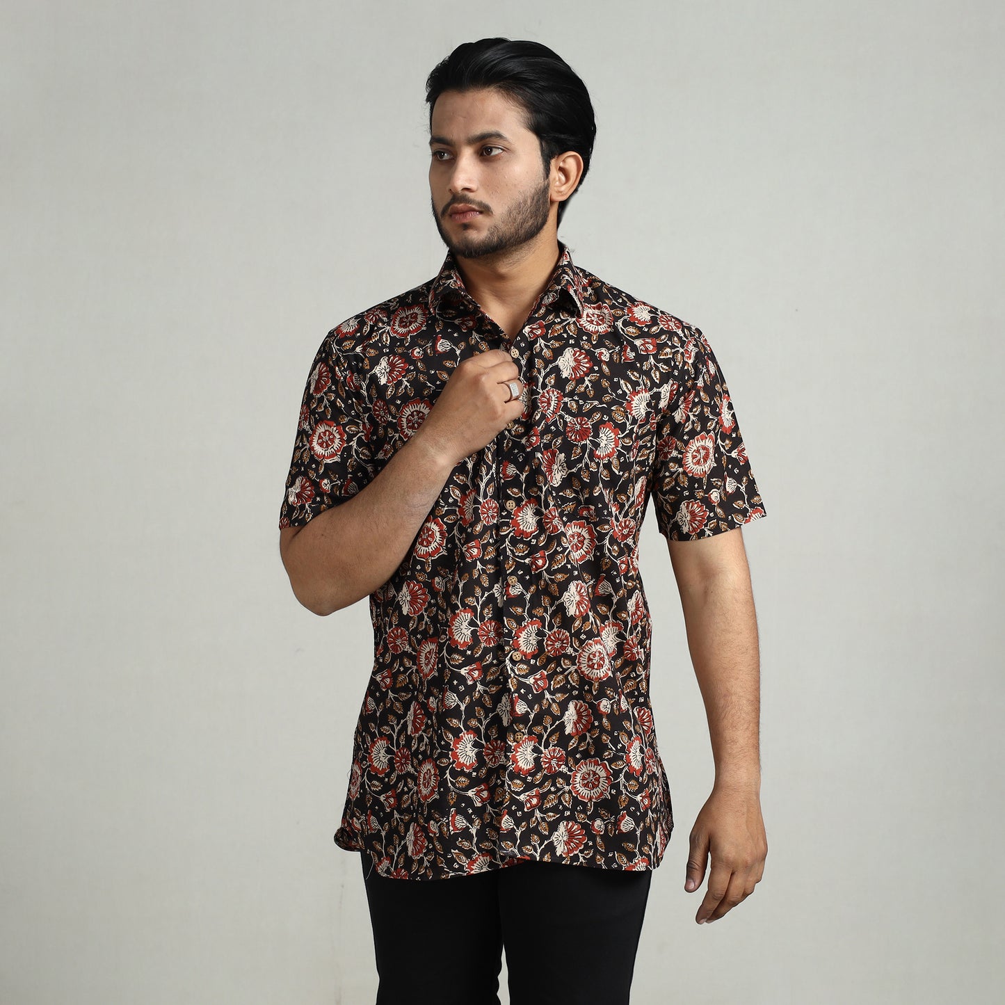 Bagru Block Printed Cotton Men Half Sleeve Shirt