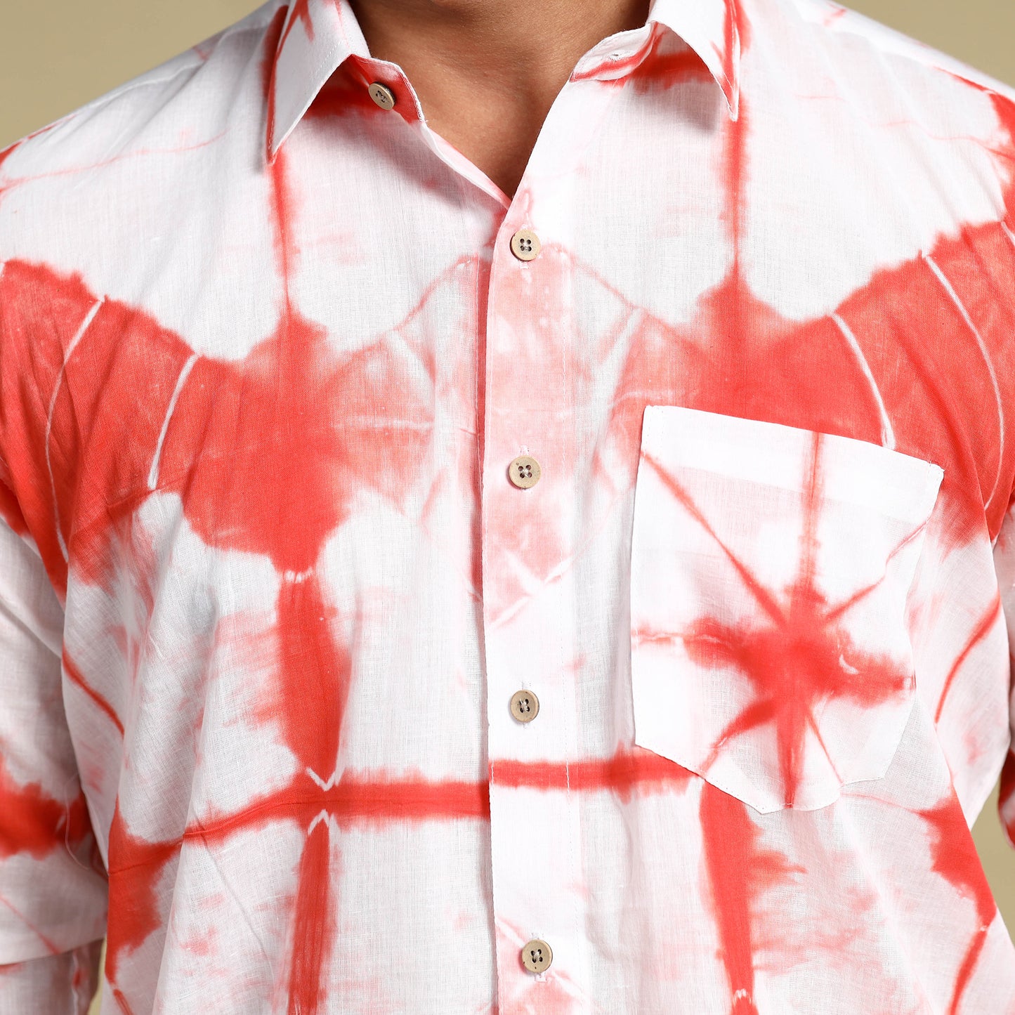 Orange - Shibori Tie-Dye Cotton Men Full Sleeve Shirt