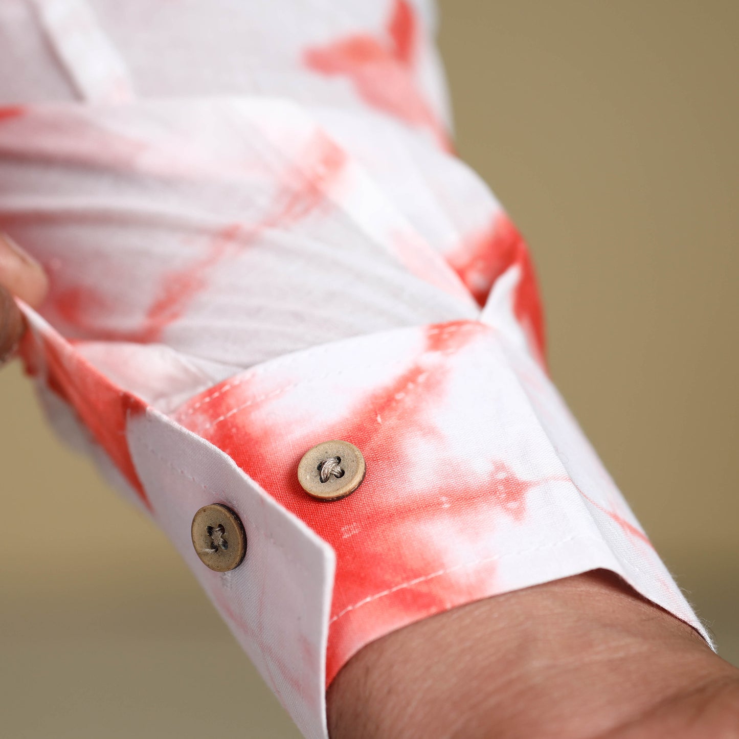 Orange - Shibori Tie-Dye Cotton Men Full Sleeve Shirt