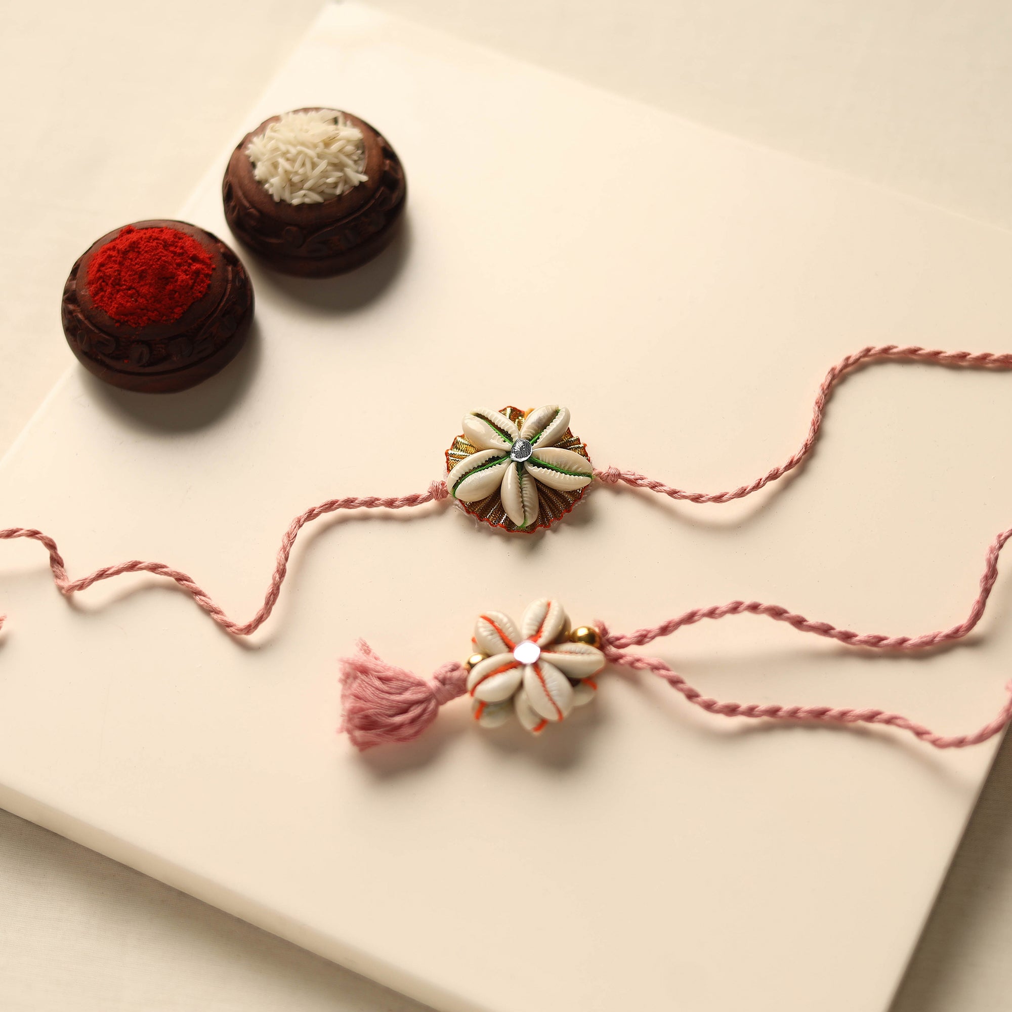 Handmade Shell Work Rakhi & Lumba Set 95