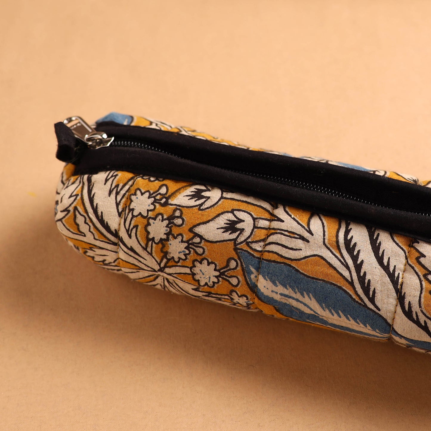 Yellow Handcrafted Quilted Cotton Pencil Pouch