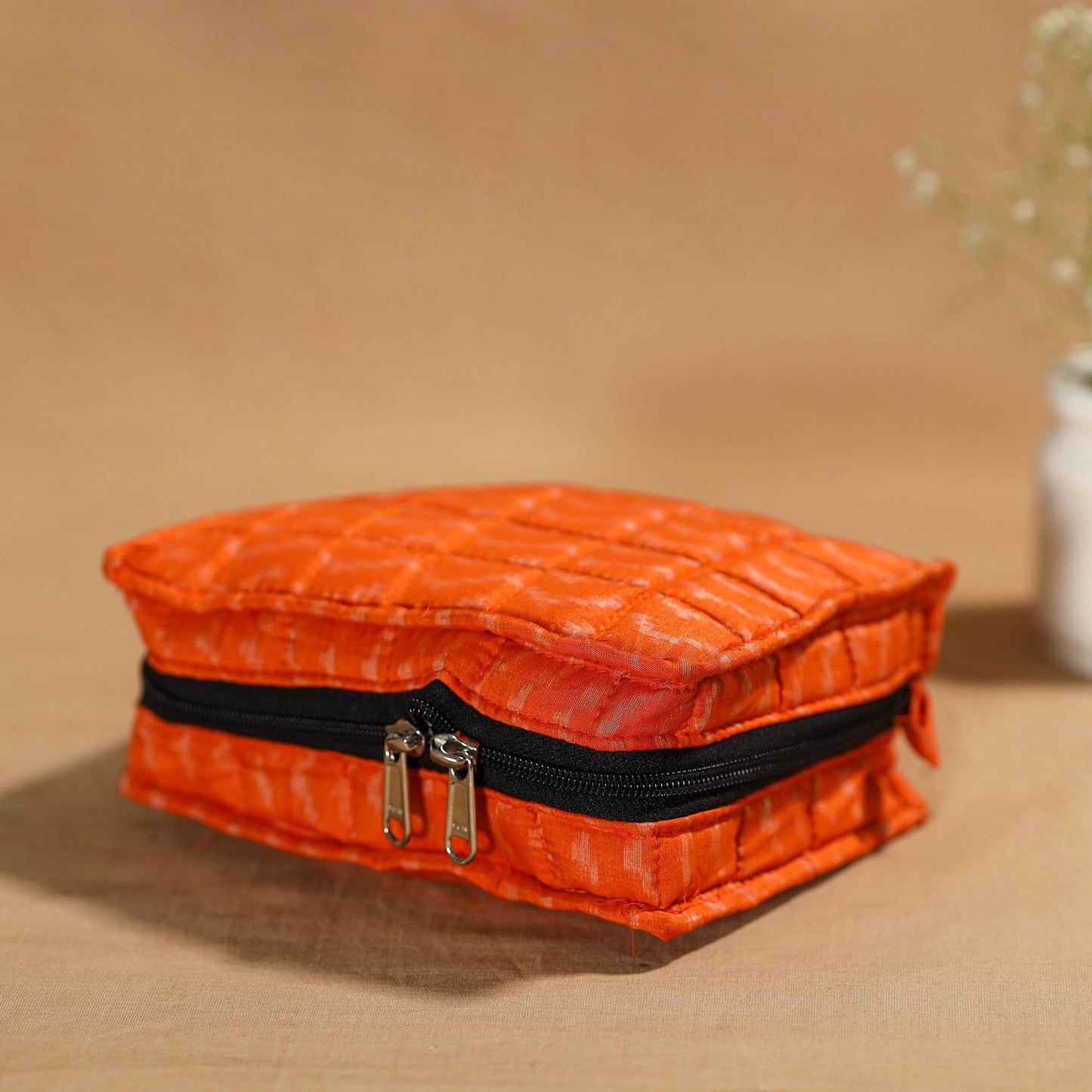 Orange Handmade 4 Pockets Cotton Jewelry Bag
