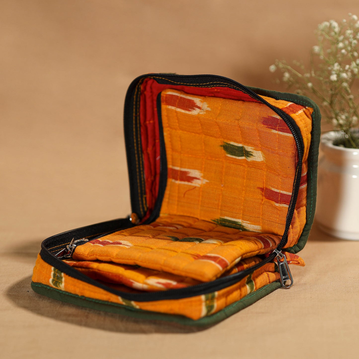 Yellow Handmade 4 Pockets Cotton Jewelry Bag 12