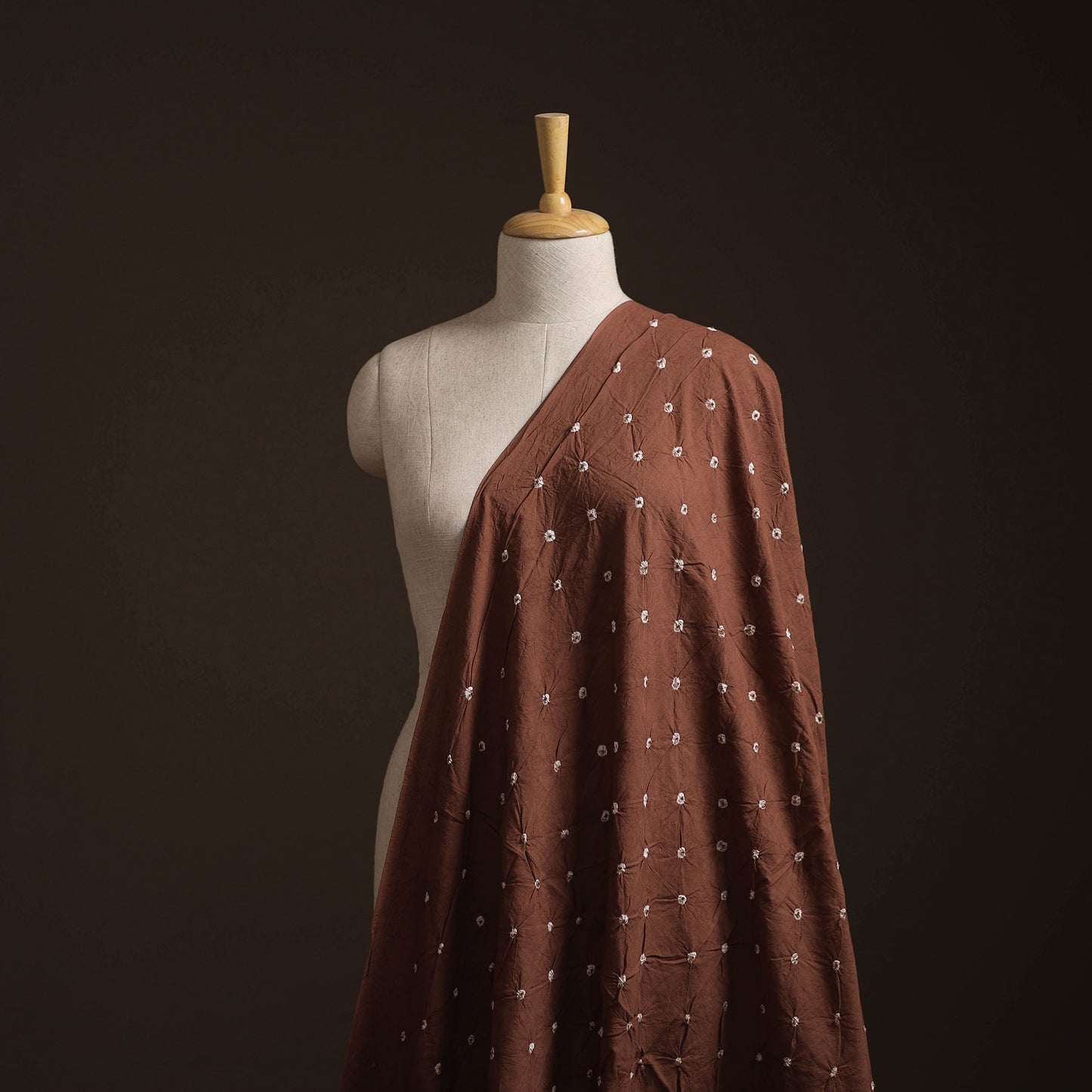 Brown - Kutch Bandhani Tie-Dye Pure Mul Cotton Fabric 35