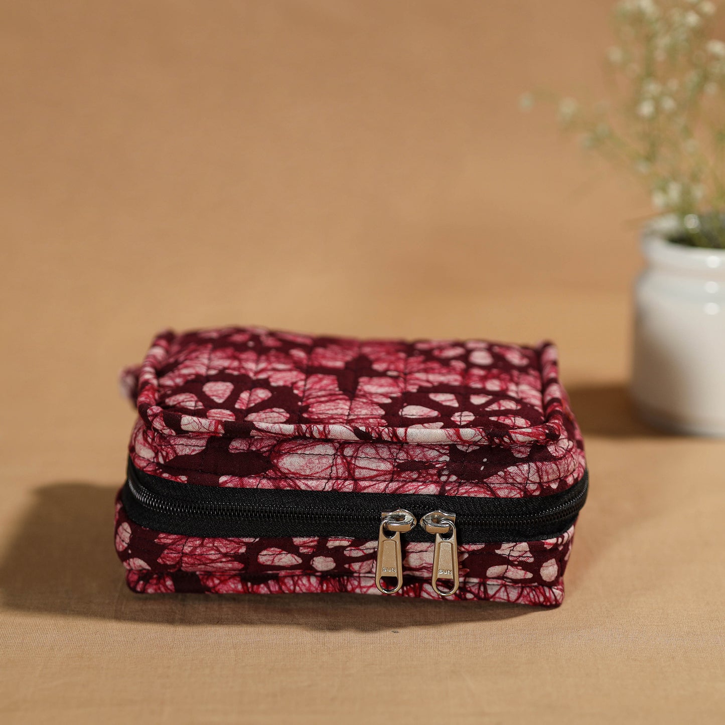 Pink Handmade 4 Pockets Cotton Jewelry Bag