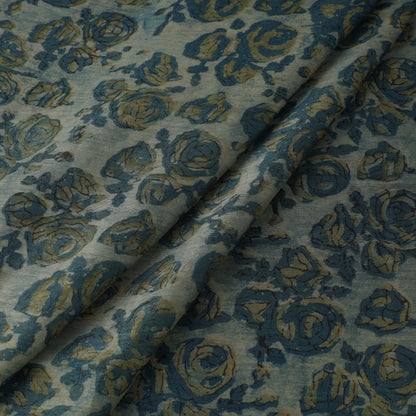 Green - Bagru Dabu Block Printed Natural Dyed Chanderi Silk Fabric 07