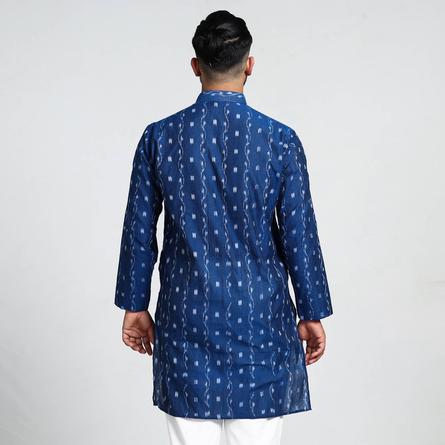 Dark Blue - Sambalpuri Ikat Weave Cotton Men Long Kurta