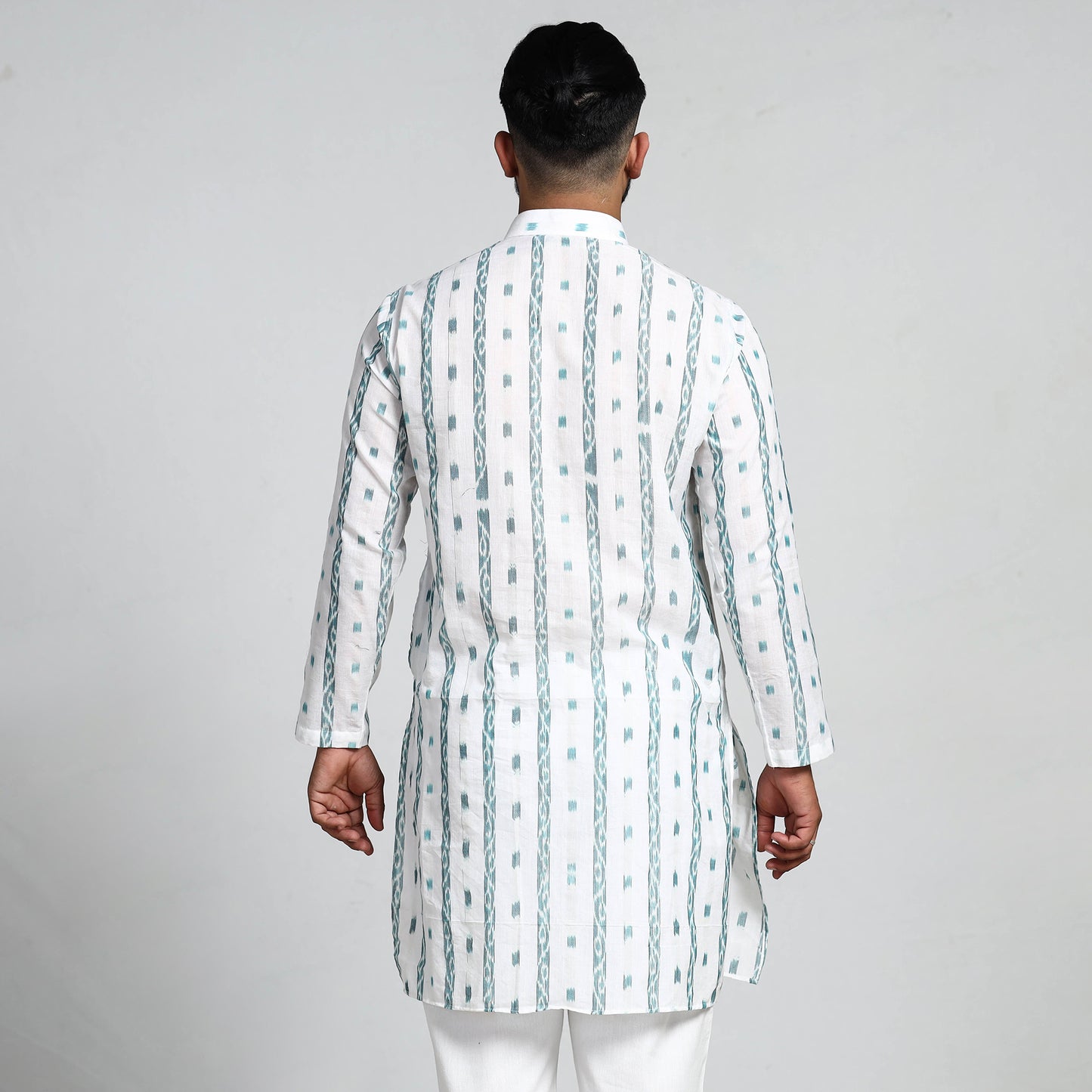 White - Sambalpuri Ikat Weave Cotton Men Long Kurta