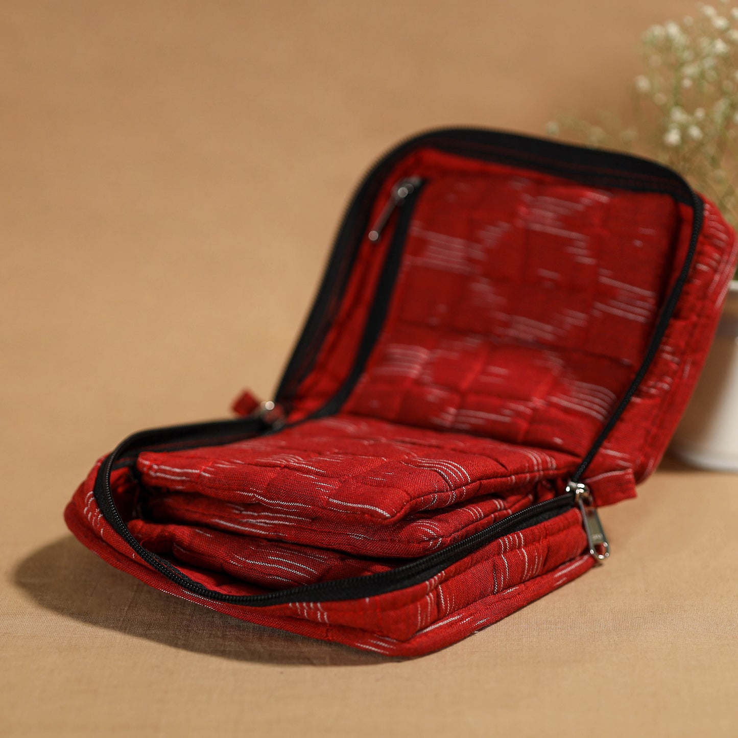 Red Handmade 4 Pockets Cotton Jewelry Bag 31