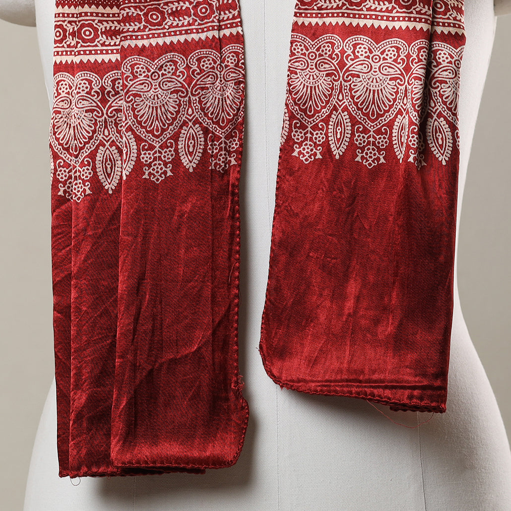 Red - Ajrakh Printed Mashru Silk Stole 11