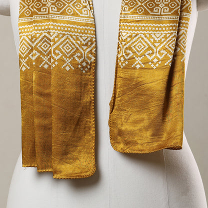 Yellow - Ajrakh Printed Mashru Silk Stole 17