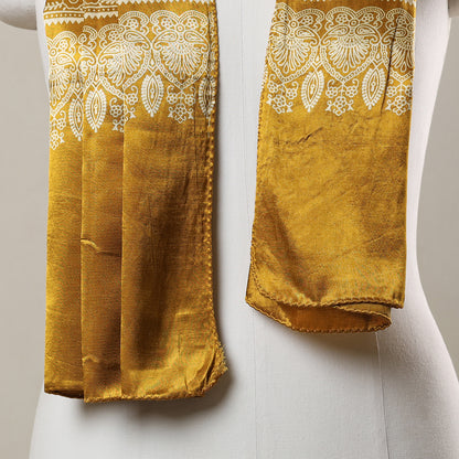 Yellow - Ajrakh Printed Mashru Silk Stole 19