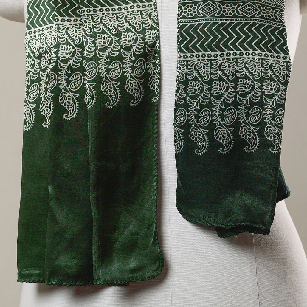 Green - Ajrakh Printed Mashru Silk Stole 23