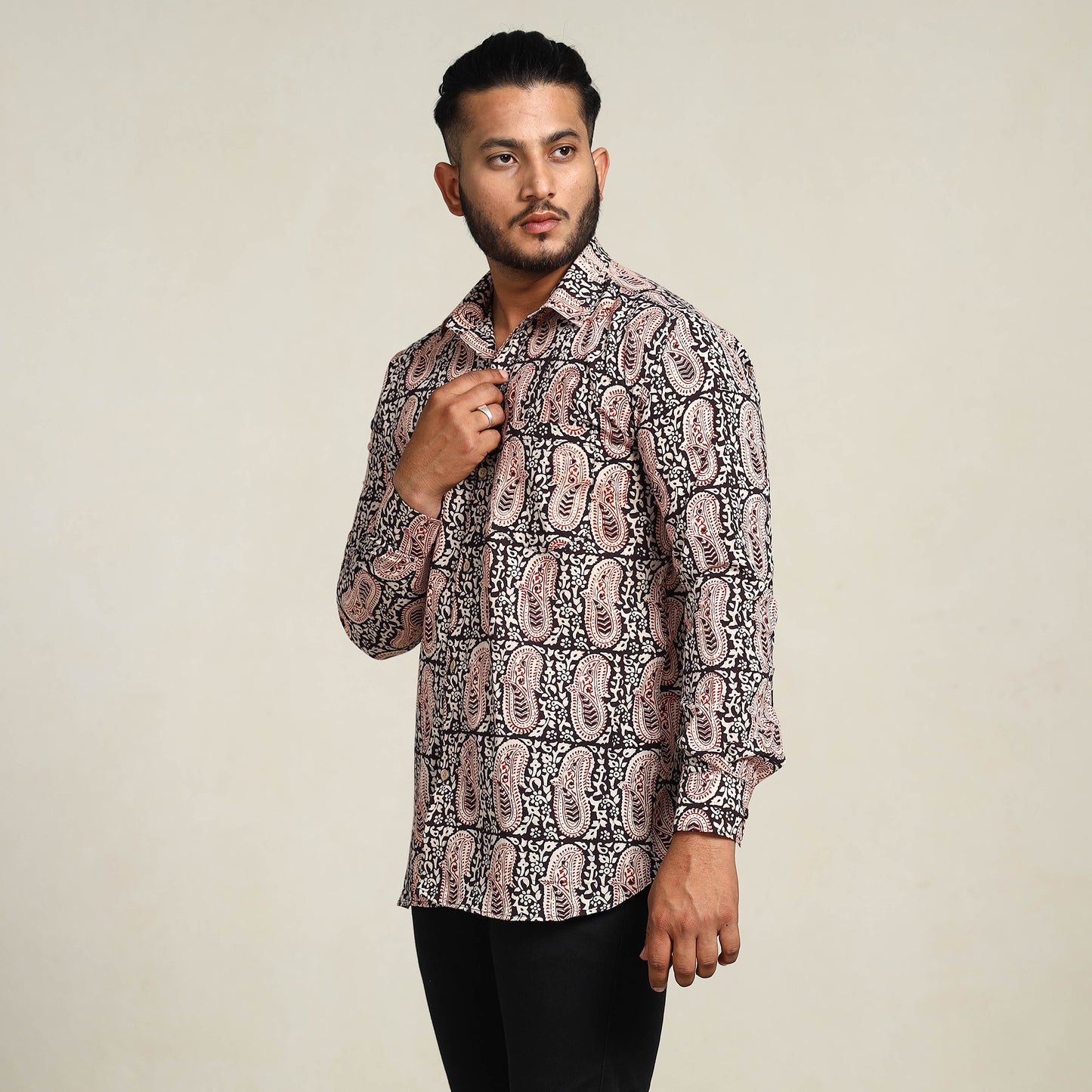 Buy Bagh Hand Block Printed Cotton Men Full Sleeve Shirt Online at iTokri.com