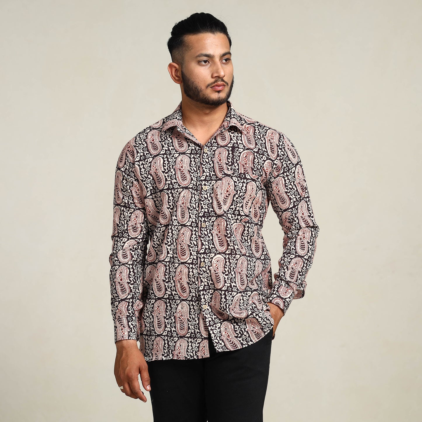 Buy Bagh Hand Block Printed Cotton Men Full Sleeve Shirt Online at iTokri.com