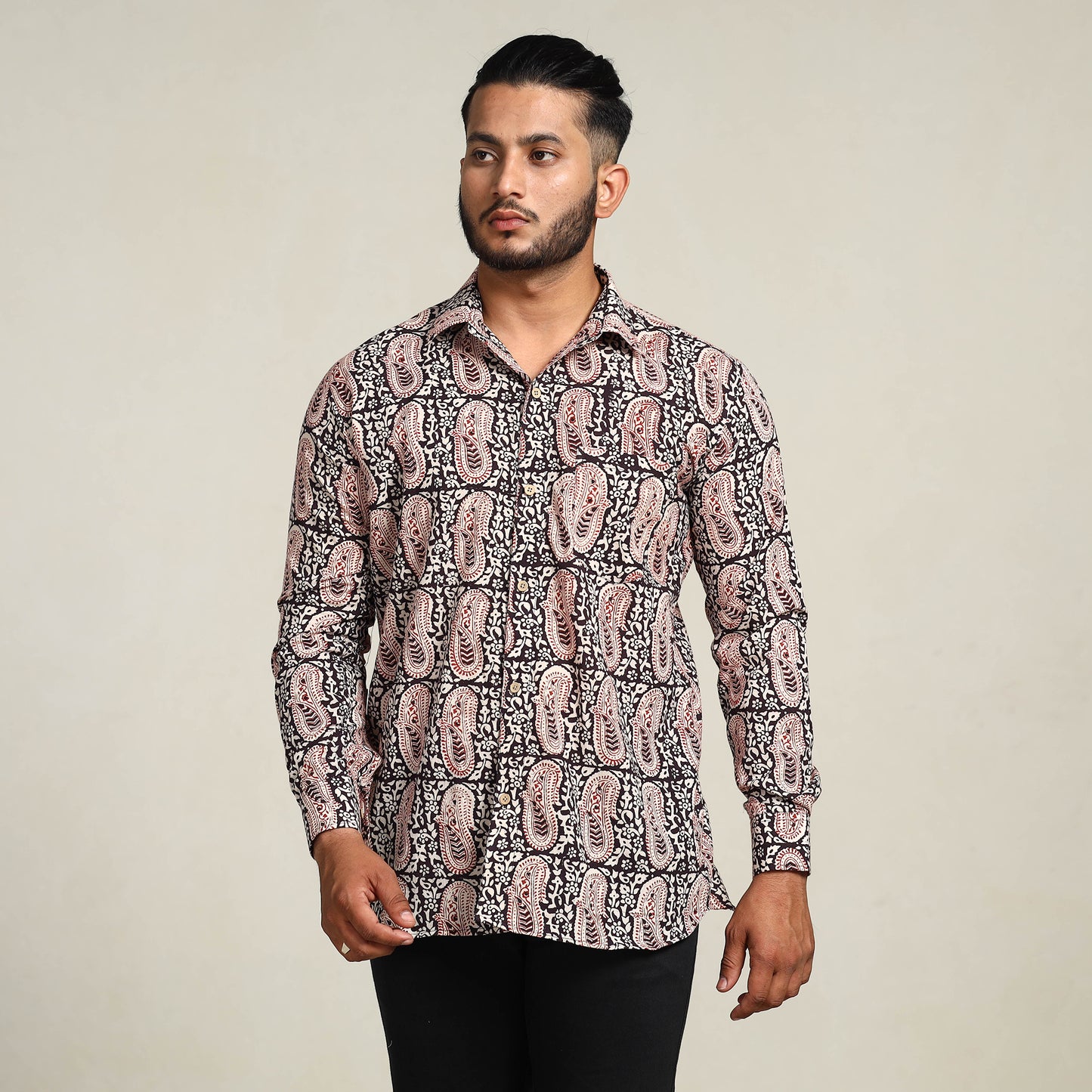 Buy Bagh Hand Block Printed Cotton Men Full Sleeve Shirt Online at iTokri.com