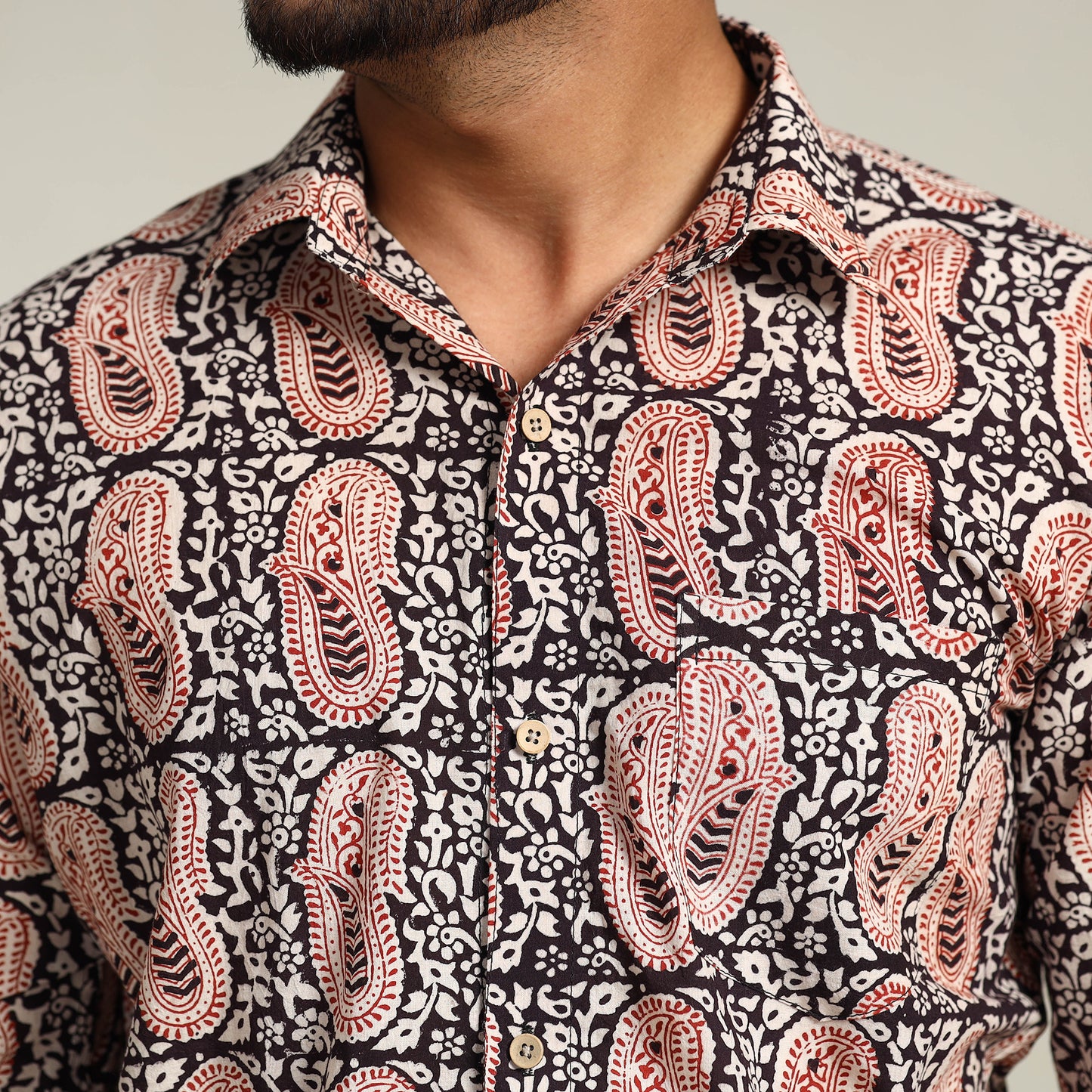 Buy Bagh Hand Block Printed Cotton Men Full Sleeve Shirt Online at iTokri.com