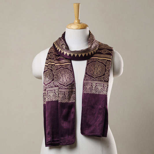 Purple - Ajrakh Printed Mashru Silk Stole 43