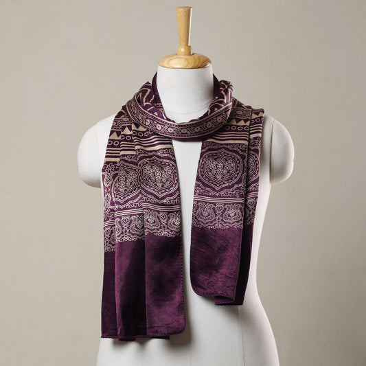 Purple - Ajrakh Printed Mashru Silk Stole 44