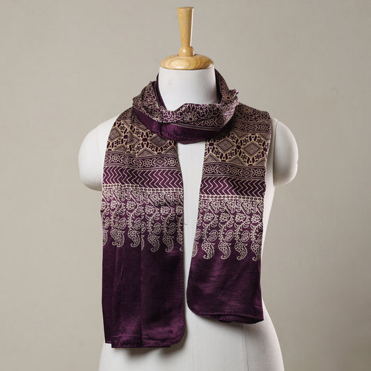 Purple - Ajrakh Printed Mashru Silk Stole 48