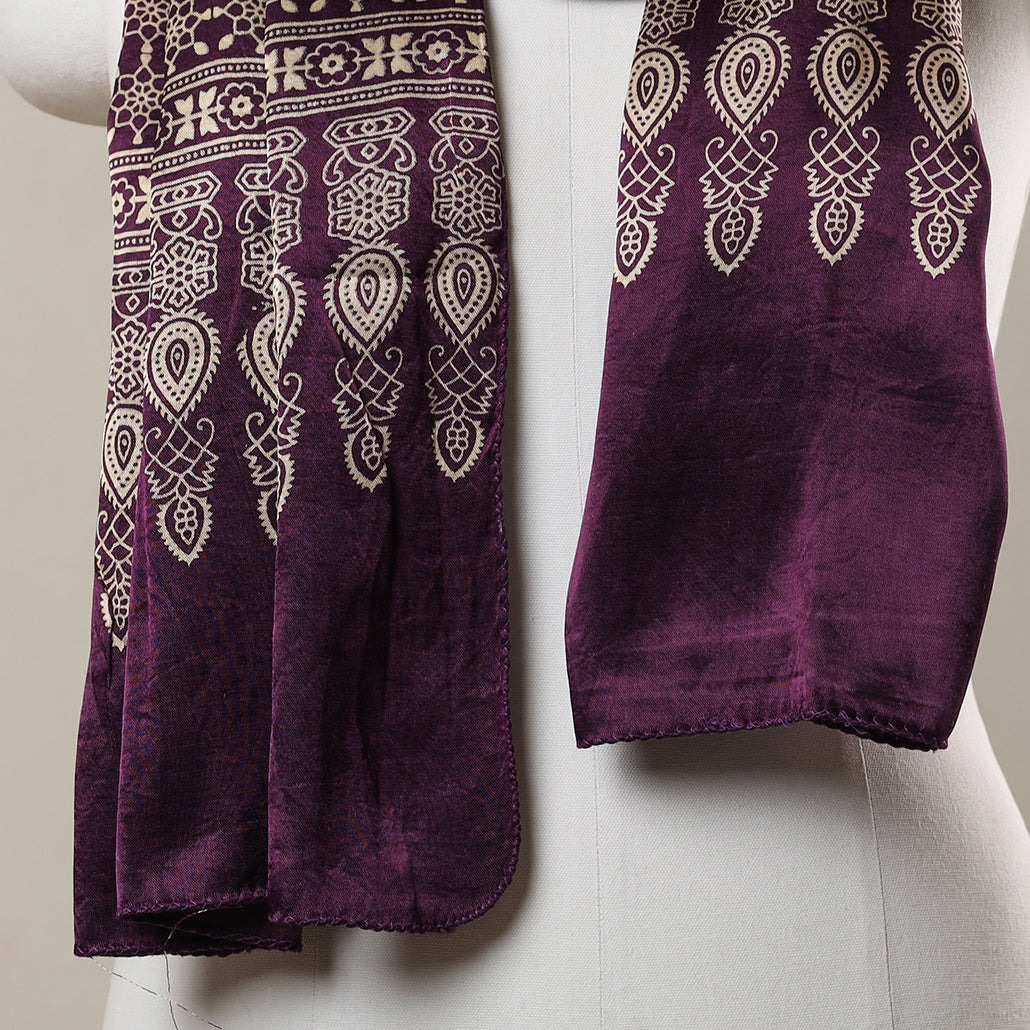 Purple - Ajrakh Printed Mashru Silk Stole 49