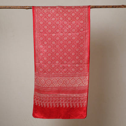 Red - Ajrakh Printed Mashru Silk Stole 50