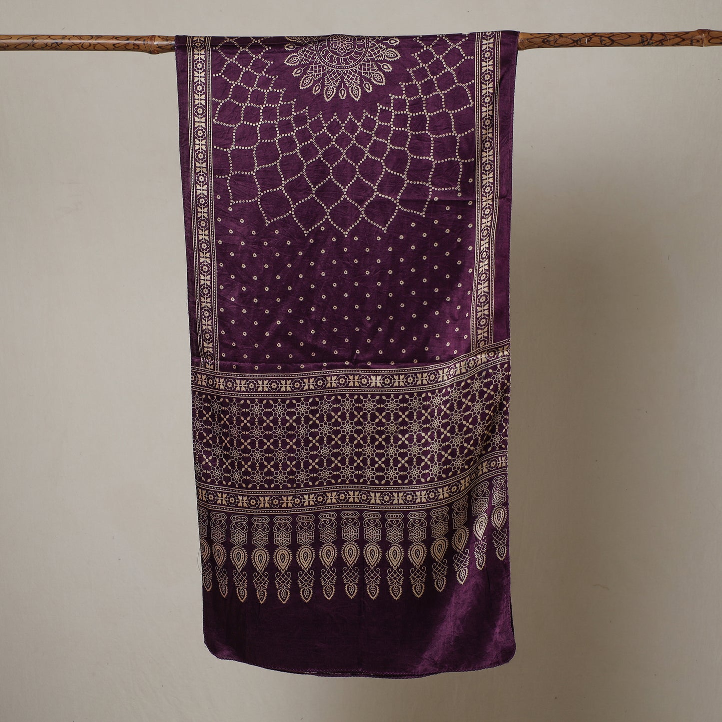 Purple - Ajrakh Printed Mashru Silk Stole 49