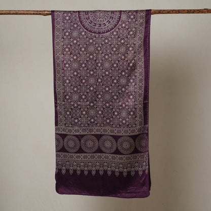 Purple - Ajrakh Printed Mashru Silk Stole 47