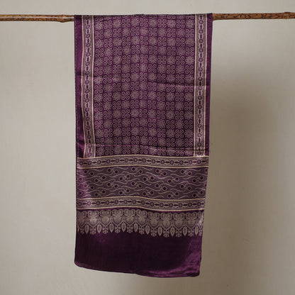 Purple - Ajrakh Printed Mashru Silk Stole 46