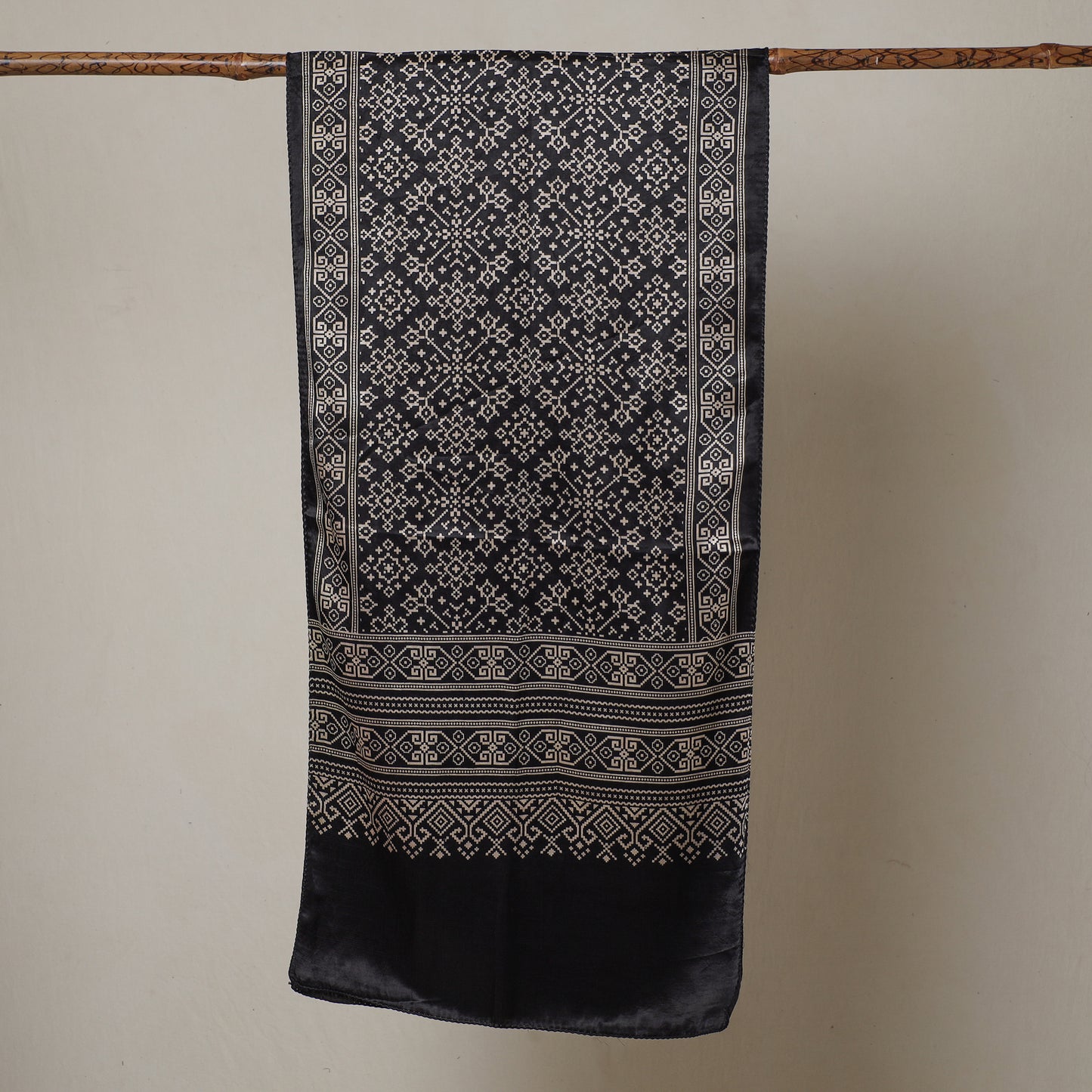 Black - Ajrakh Printed Mashru Silk Stole 42