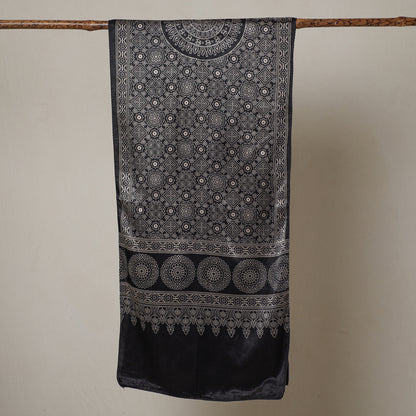 Black - Ajrakh Printed Mashru Silk Stole 40
