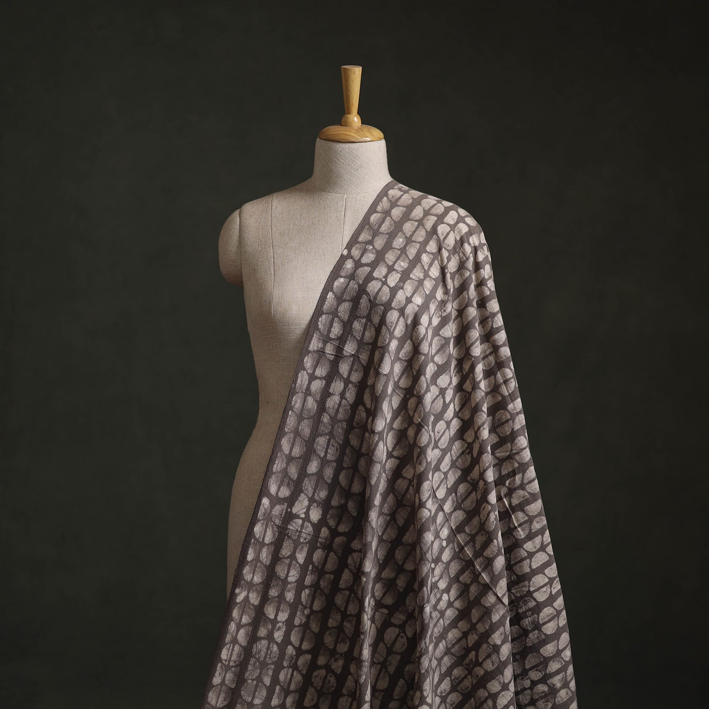 Grey - Authentic Kutch Hand Block Batik Print Pure Handwoven Natural Dyed Kala Cotton Fabric 25