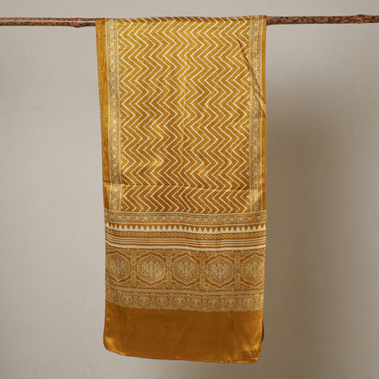 Yellow - Ajrakh Printed Mashru Silk Stole 20