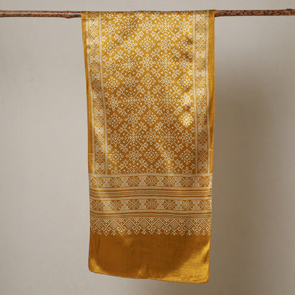 Yellow - Ajrakh Printed Mashru Silk Stole 17