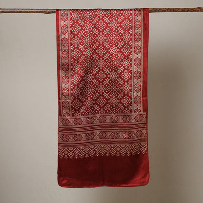 Red - Ajrakh Printed Mashru Silk Stole 12