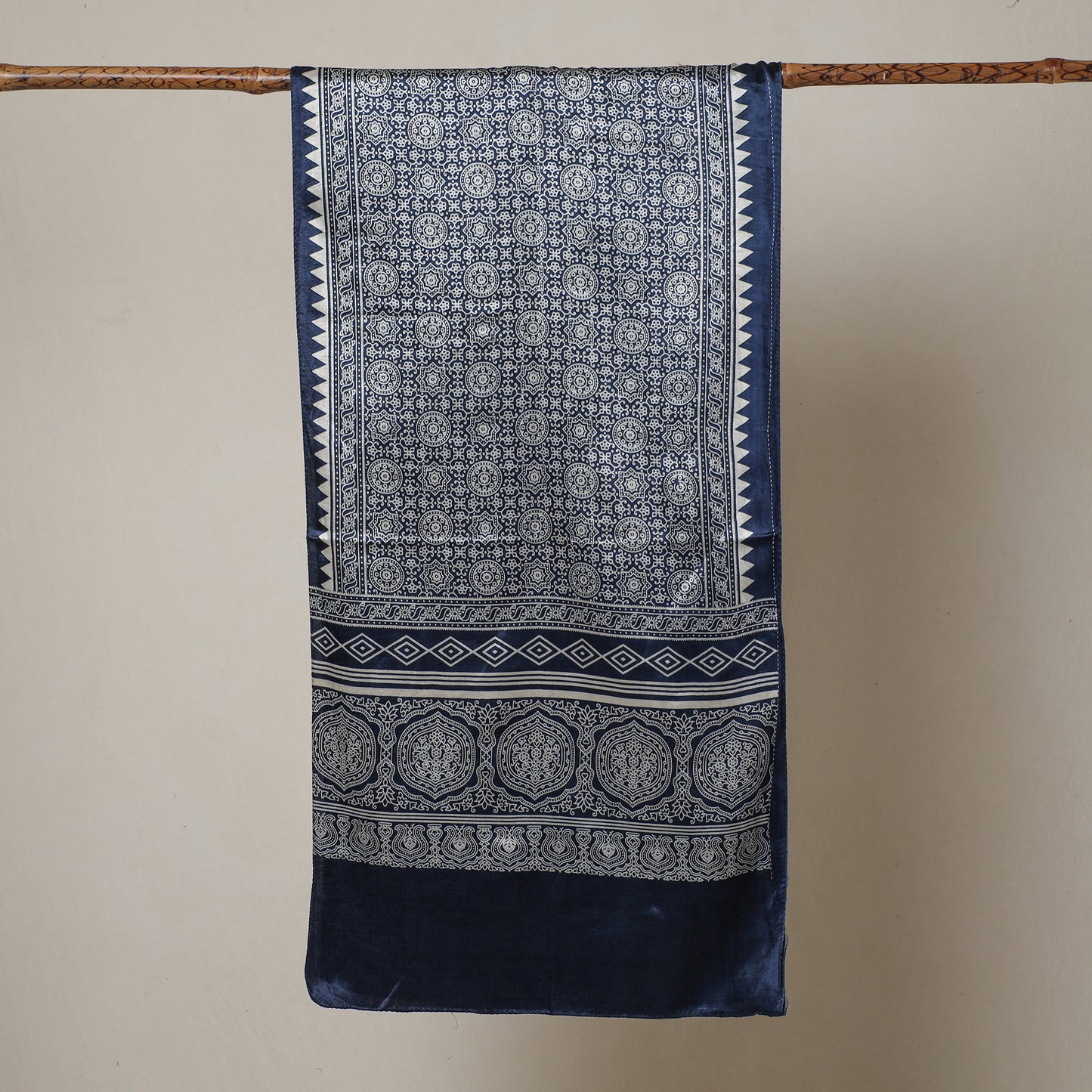 Blue - Ajrakh Printed Mashru Silk Stole 07