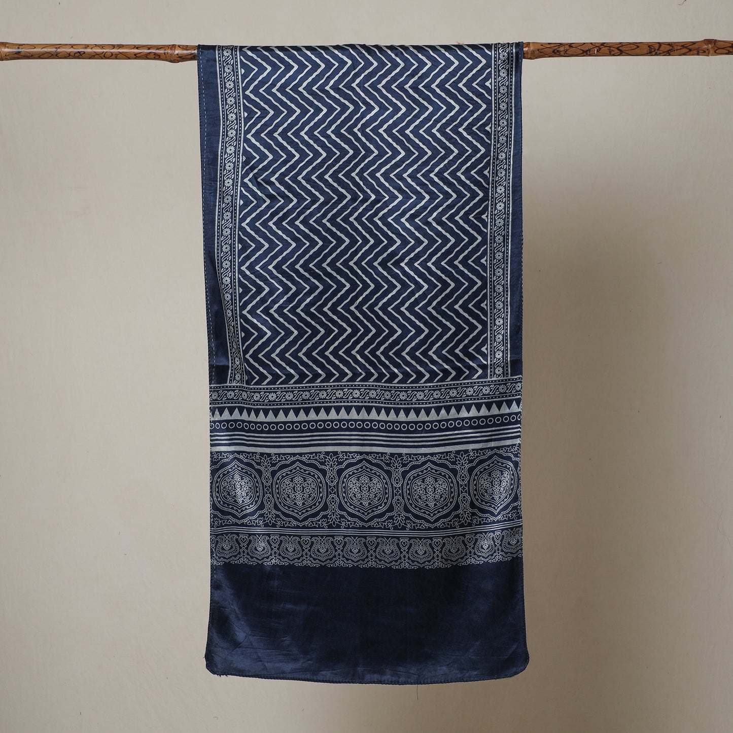 Blue - Ajrakh Printed Mashru Silk Stole 06