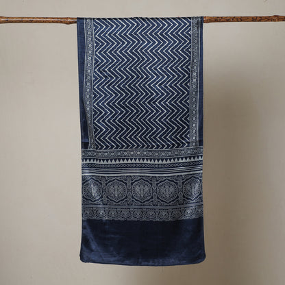 Blue - Ajrakh Printed Mashru Silk Stole 06