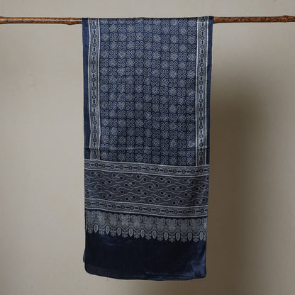 Blue - Ajrakh Printed Mashru Silk Stole 05