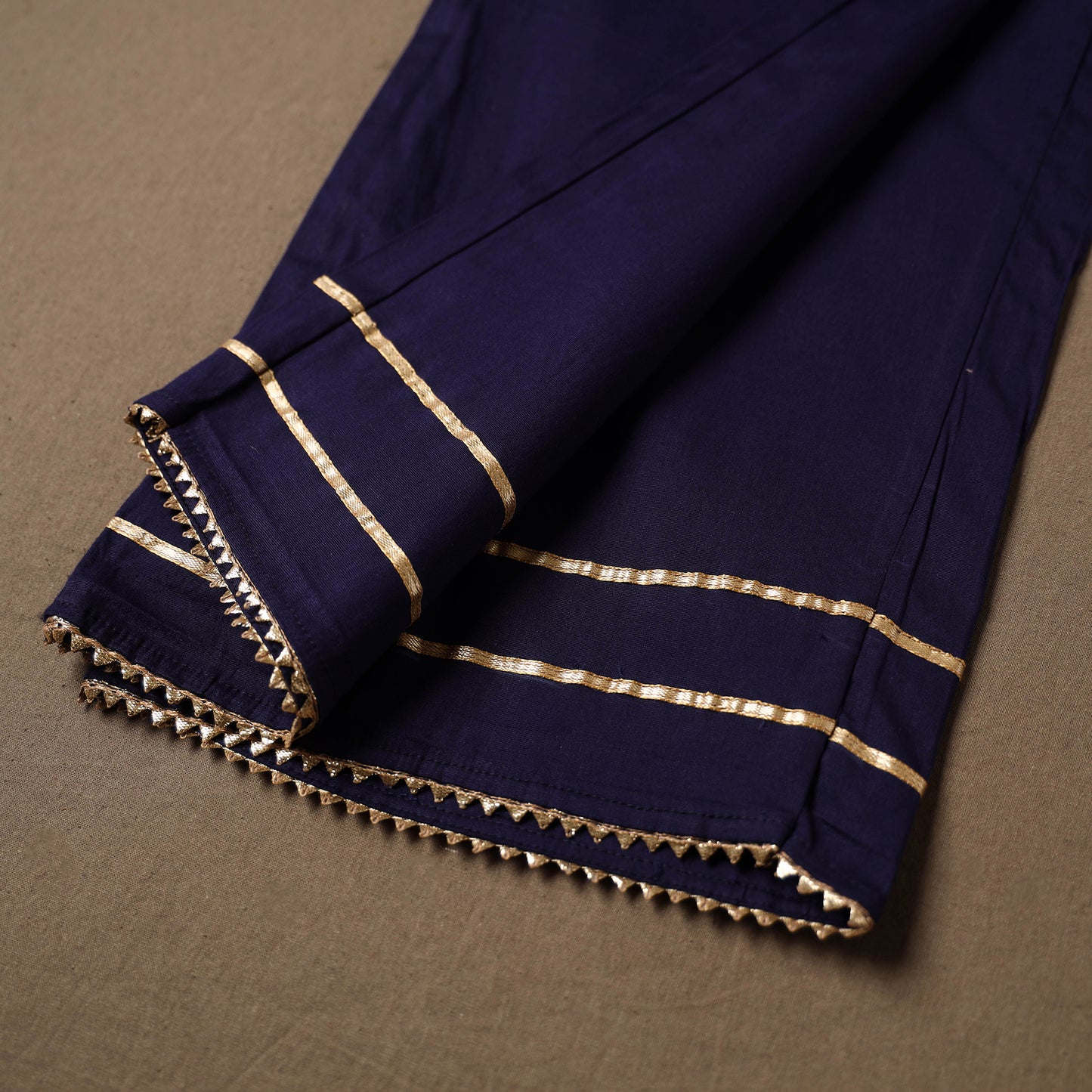 Blue - Gota Work Cotton Lycra Elasticated Plain Pant for Women 06