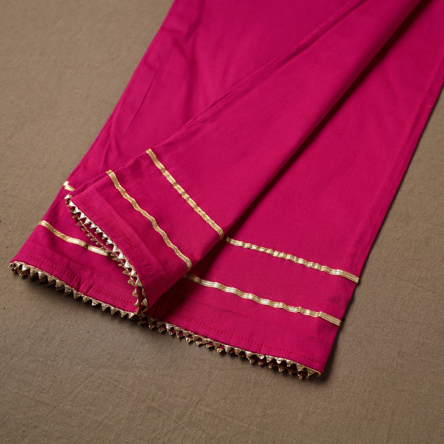 Pink - Gota Work Cotton Lycra Elasticated Plain Pant for Women 07