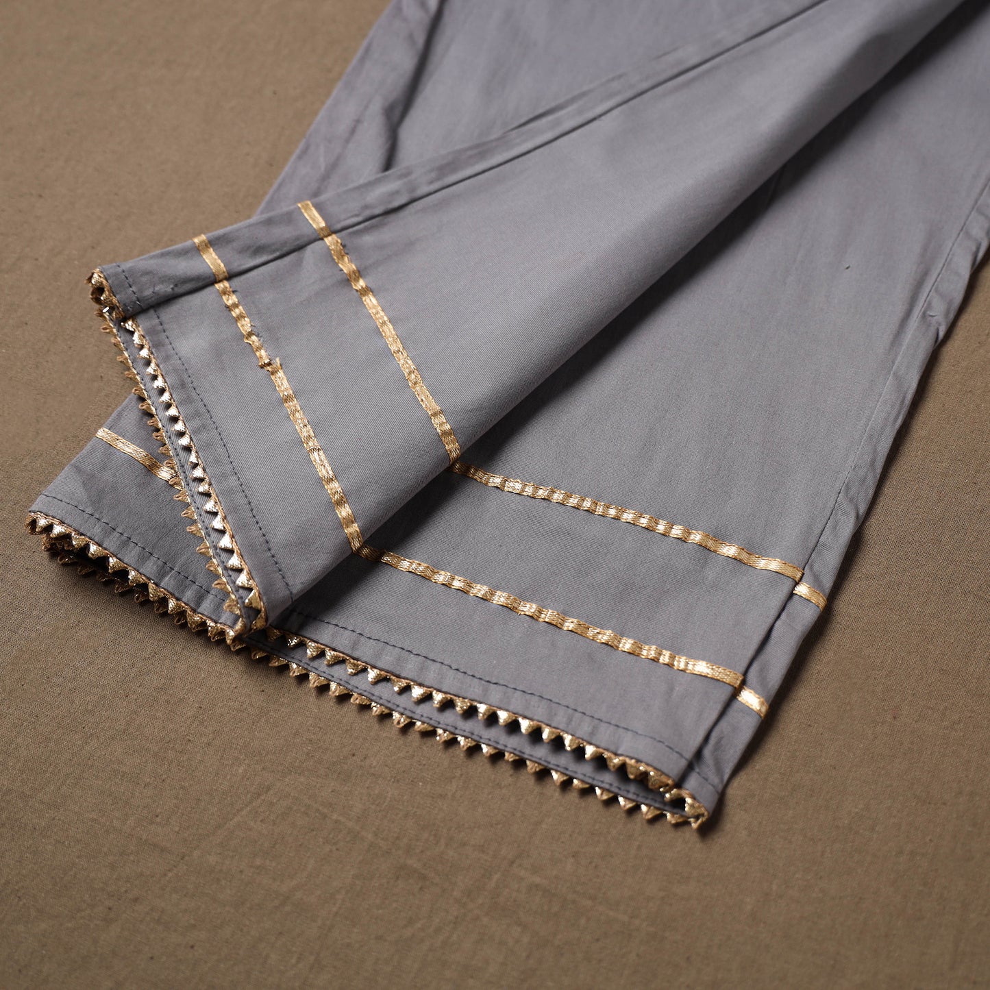 Grey - Gray - Gota Work Cotton Lycra Elasticated Plain Pant for Women 08
