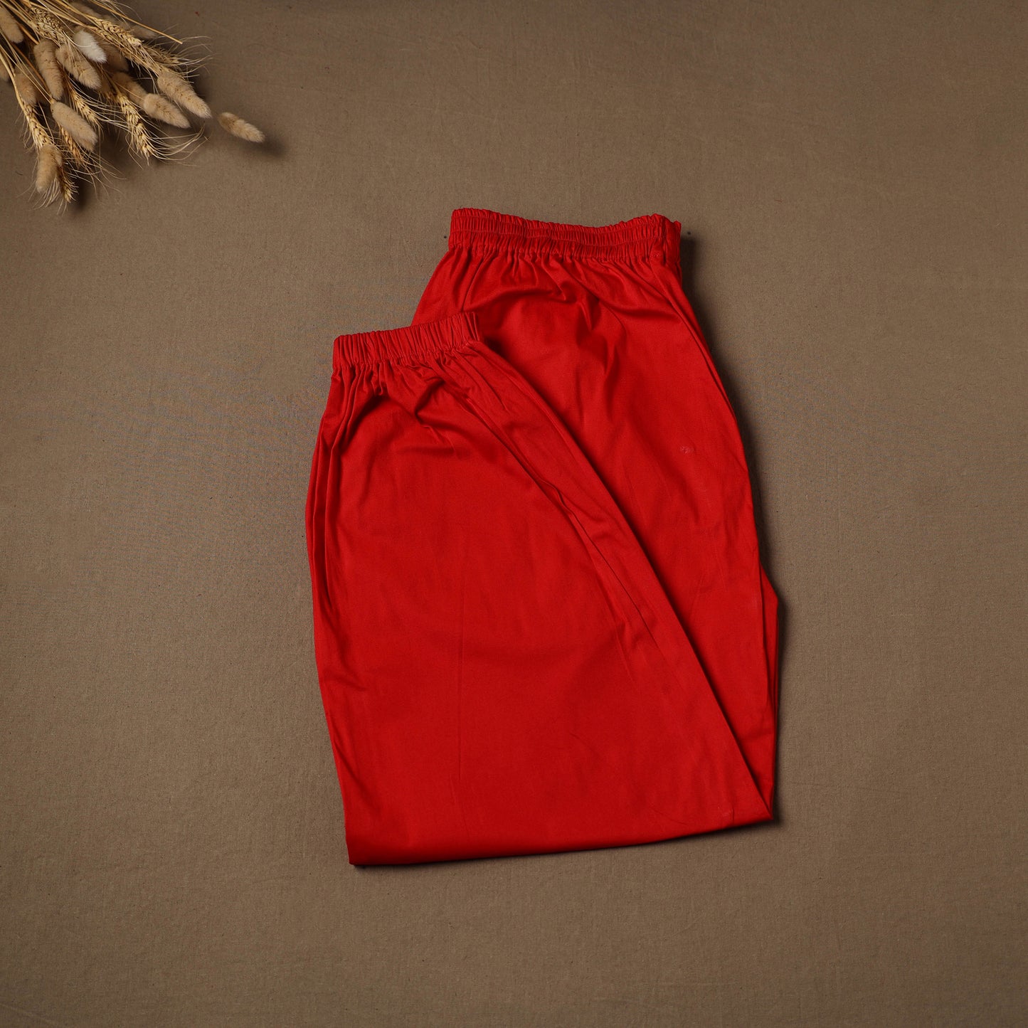Red - Cotton Lycra Elasticated Plain Pant for Women 11
