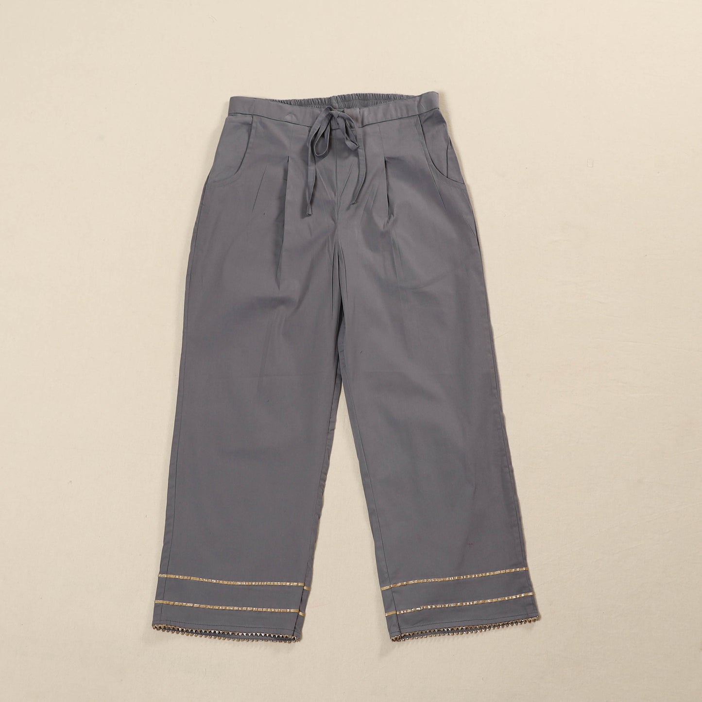 Grey - Gray - Gota Work Cotton Lycra Elasticated Plain Pant for Women 08
