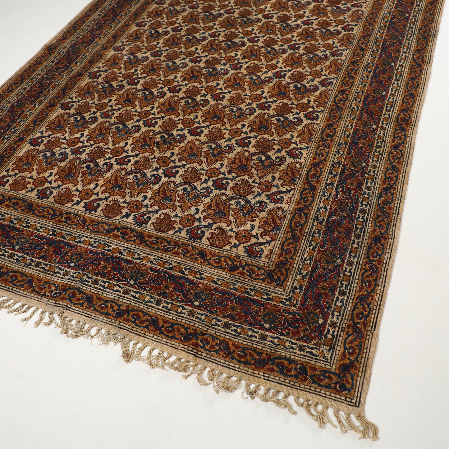 Maroon - Warangal Handwoven Kalamkari Block Print Cotton Durrie / Carpet / Rug (5 x 7 Feet) 27