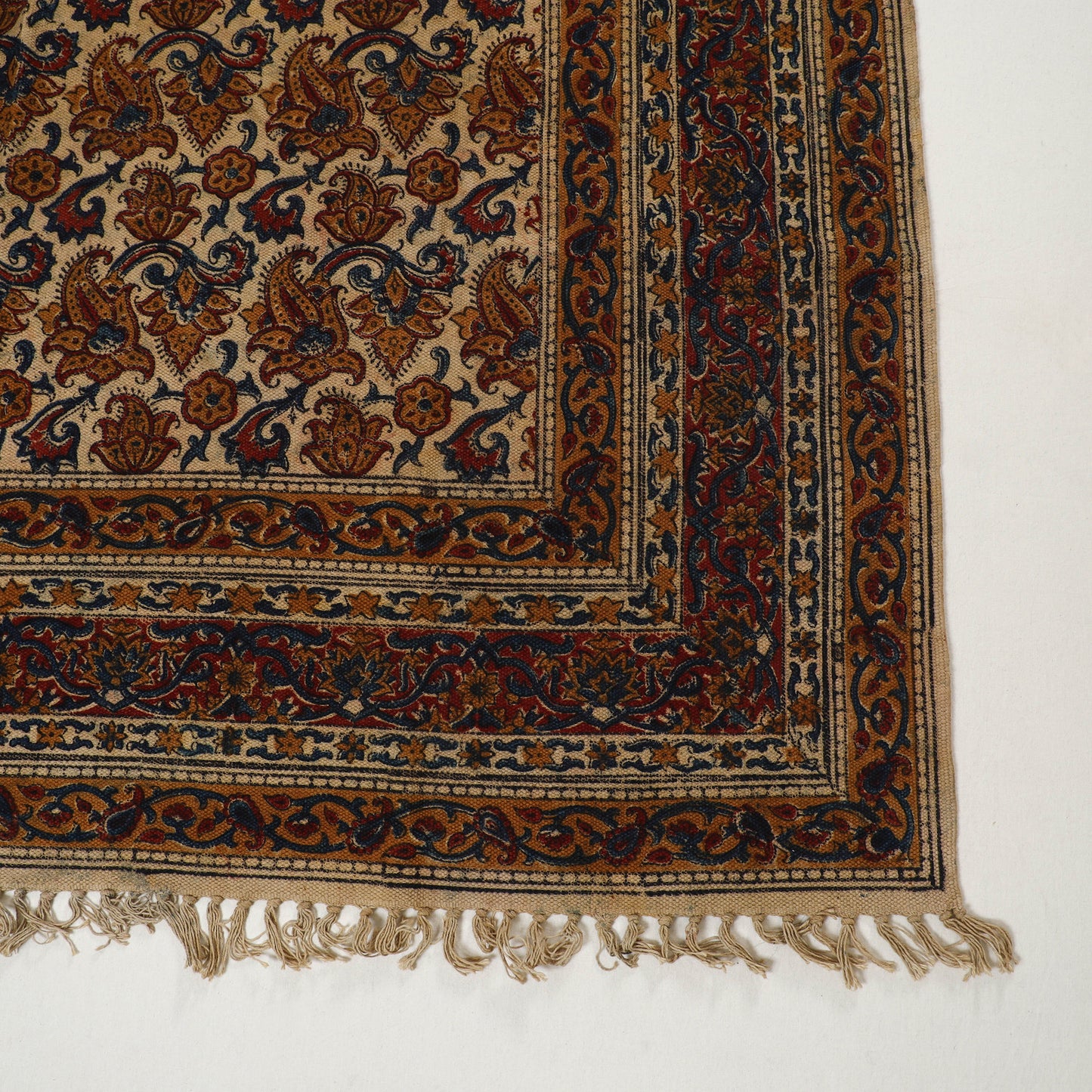 Maroon - Warangal Handwoven Kalamkari Block Print Cotton Durrie / Carpet / Rug (5 x 7 Feet) 27